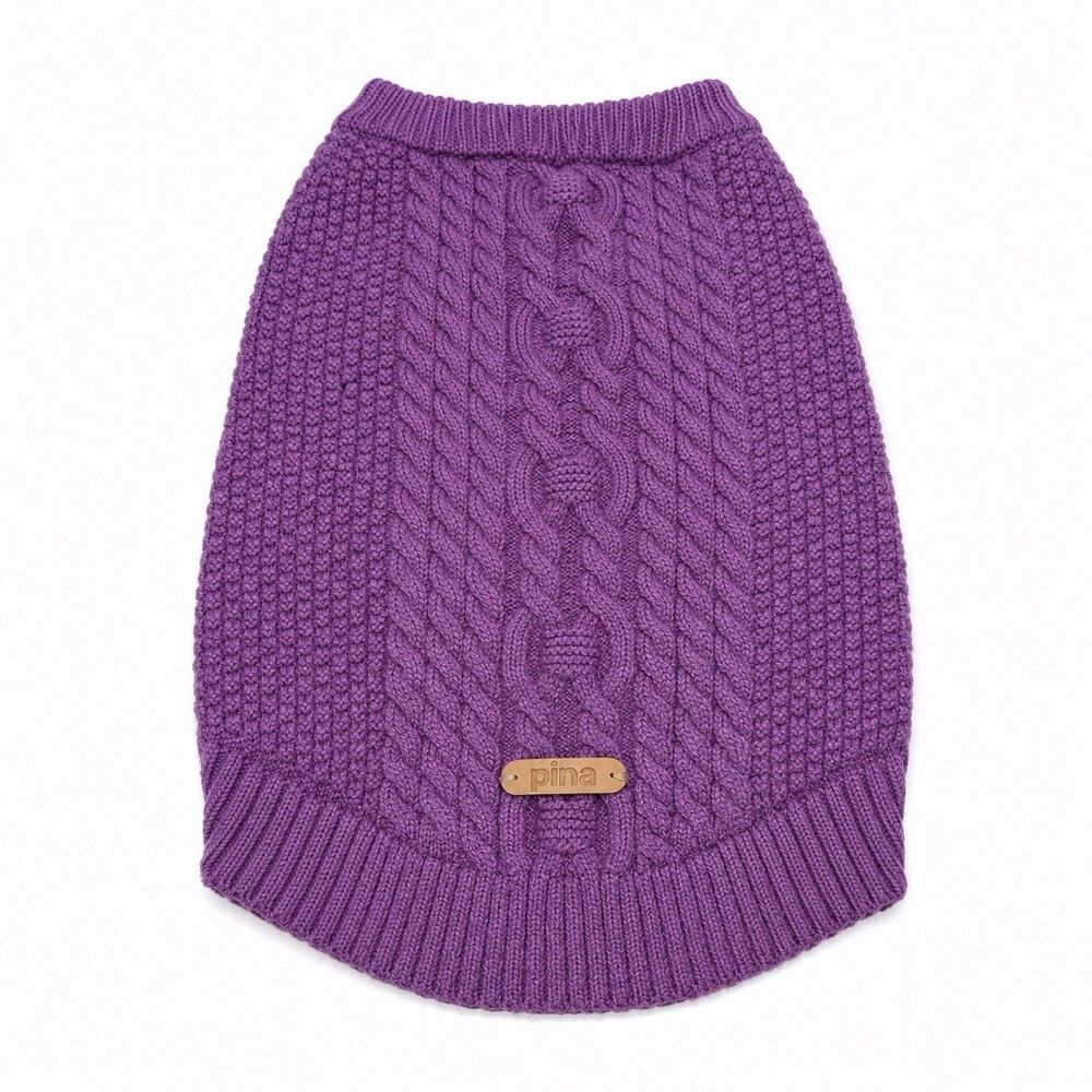 Pina Dog Sweater Large L Purple Cable Knit Winter Warm Cozy Pet Pullover Rayon